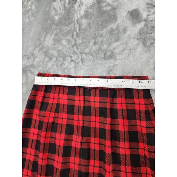 Vintage 80s GW Originals High Waist Midi Skirt Size 12 Red Black Plaid Pleated - Picture 7 of 9